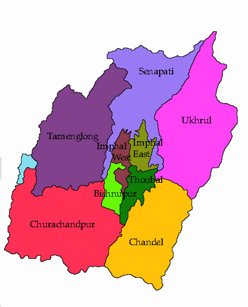 The Meiteis live in the Imphal Valley while the surrounding hills are inhabited basically by Nagas to the North and Kuki-Mizos to the South.